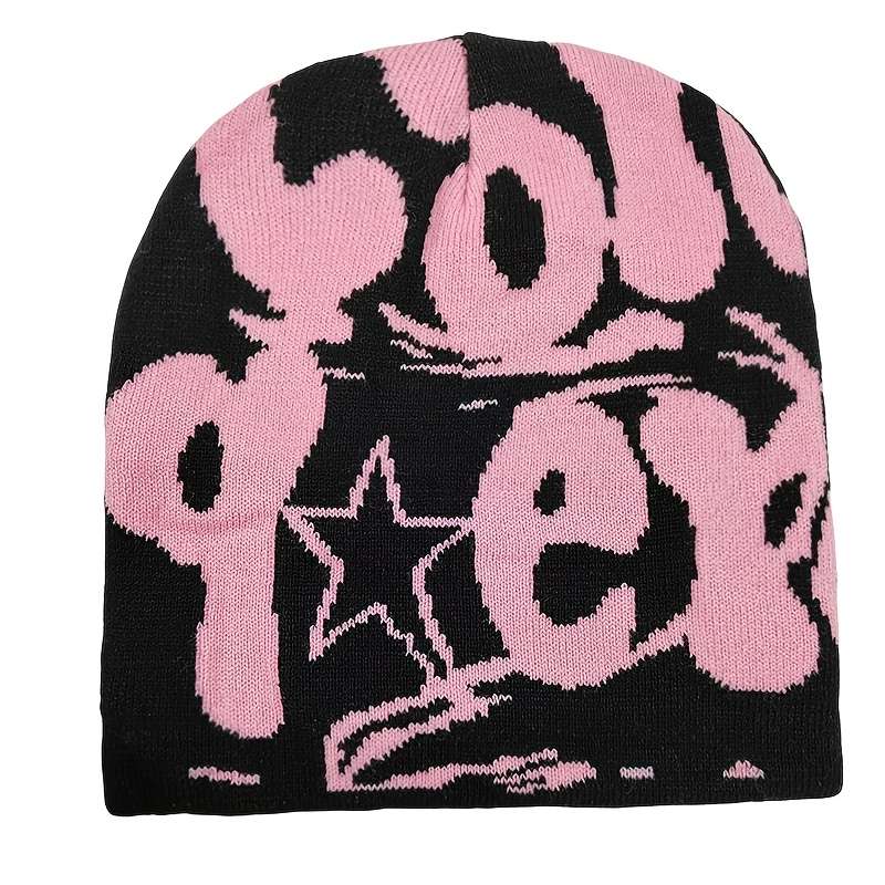 1pc Unisex Acrylic Knit Beanie Hat Stretch Fit Jacquard Letter Embroidery Warm Winter Headw