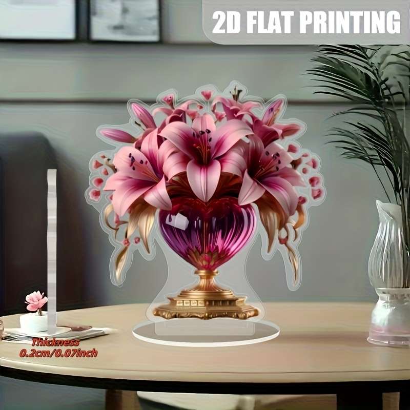 1pc 2D Flat   Acrylic Crystal Lily Table Decoration- Bohemian Red Golden Abstract Artwork s