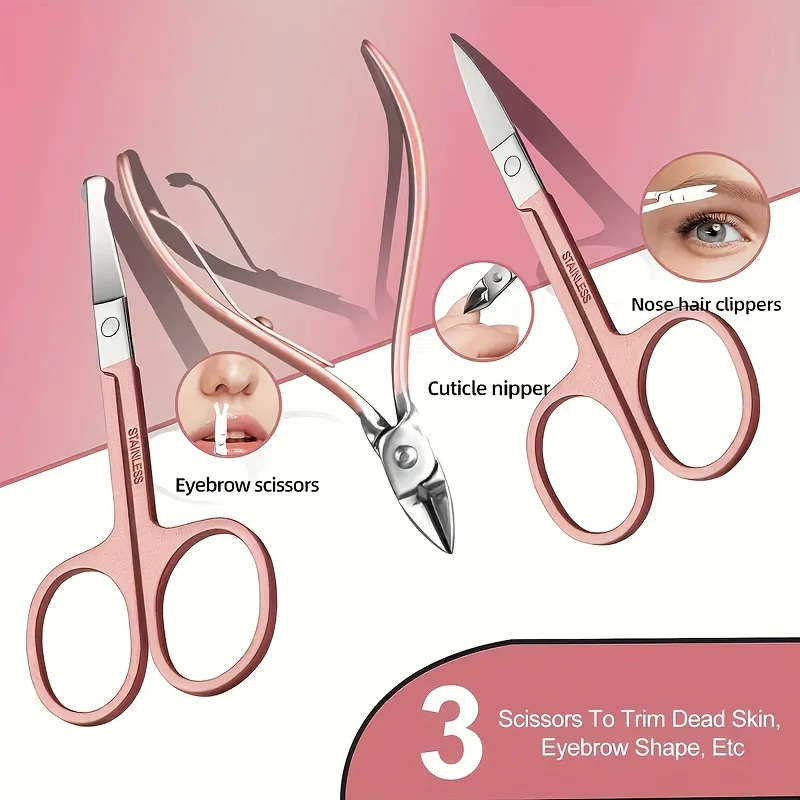 30pcs Modern Manicure Set Stainless Steel Nail Clippers Scissors Grooming Tools with Concave Blade