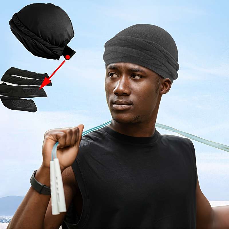 1pc Men's Magic Tape Braided Headwrap Hat Moisture-Wicking Knit Fabric Hand Washable Unisex Hip