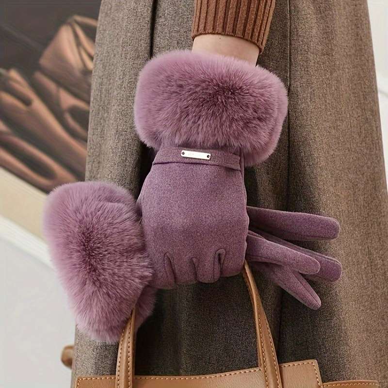 1 Pair Beige Color Touchscreen Winter Gloves