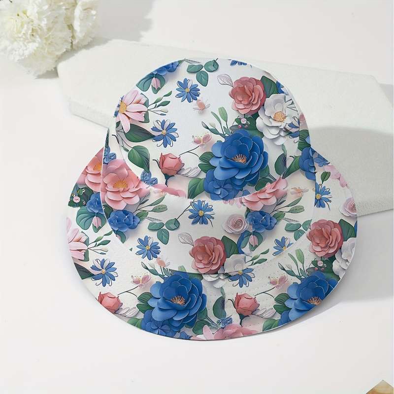 1pc Reversible Floral Bucket Hat for Men Women Sun Protection Polyester Non-Stretch Perfect