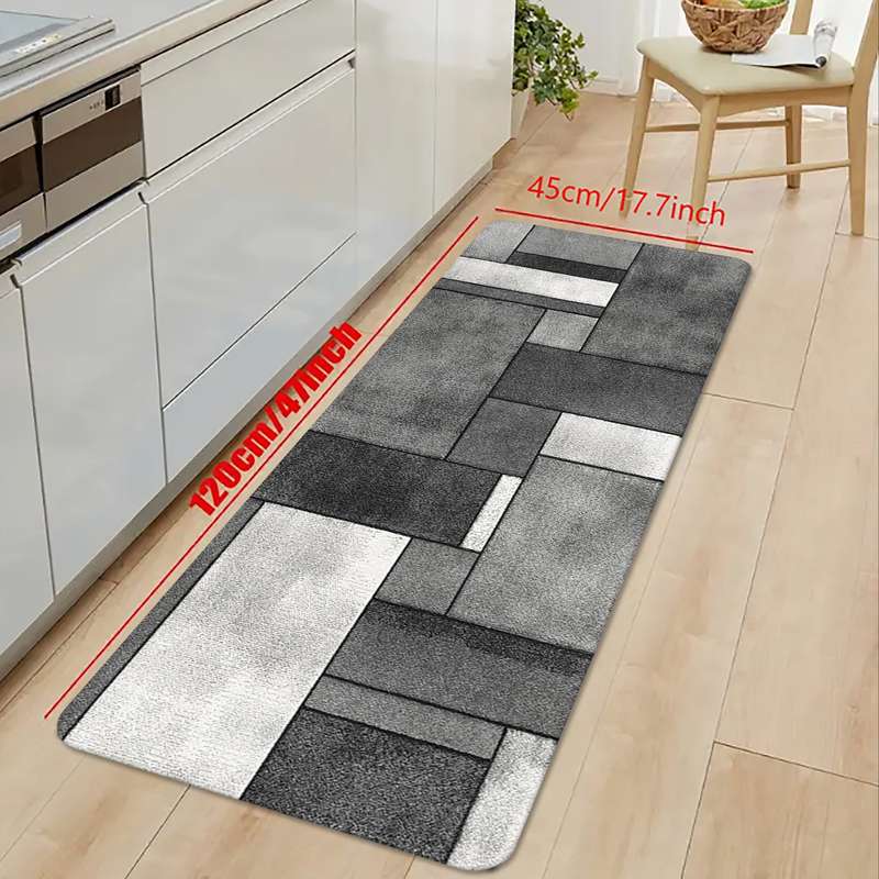 1Pc Gray And White Geometri Square 50x80cm 19.68x31.49inch Floor Mat