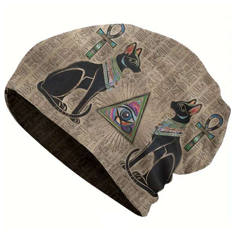 1pc Egyptian Thin Hat Hip Hop Hat Men's Warm Ancient Egyptian brimless beanie Retro floral prin