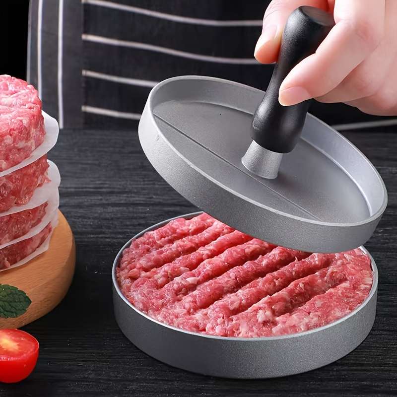1pc Non-Stick Manual Burger Press Durable Metal Meat Veggie Grill Mold with Ergonomic Handl