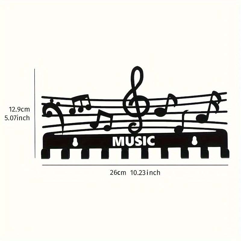 1pc Black Iron Music Note Key Hook Rack Multifunctional Wall-Mounted Storage Organizer Painted Fin