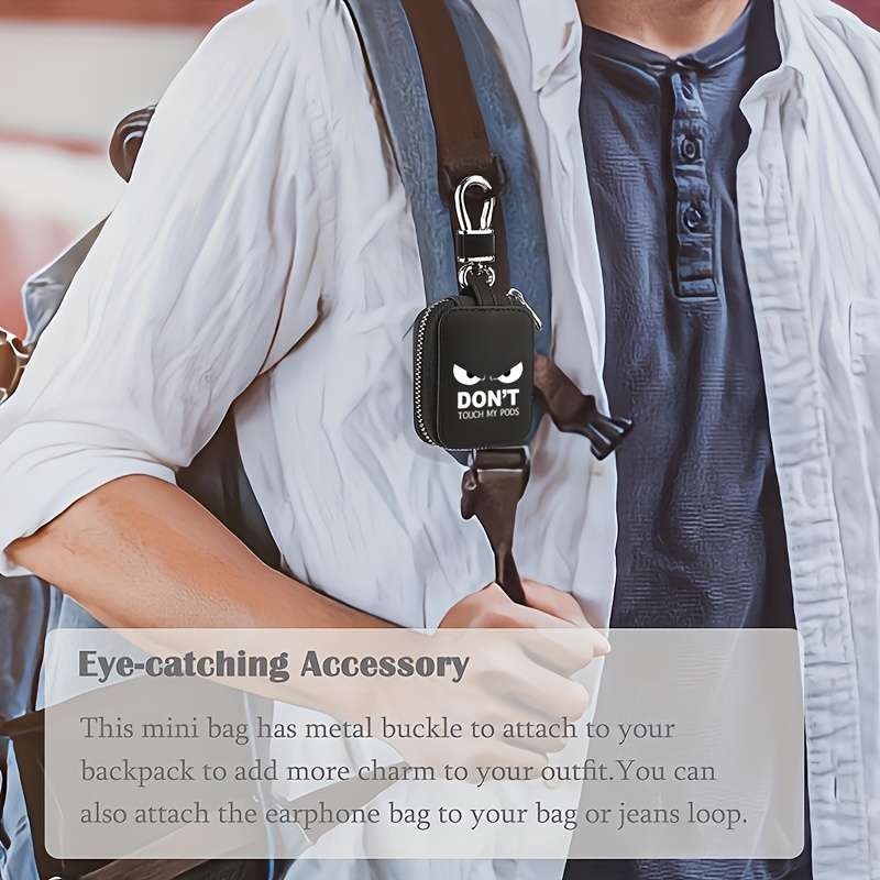 1pc Fun "Hands Off My Pods" Text Earbud Carrying Case Small Size Compatible with AirPods Made of