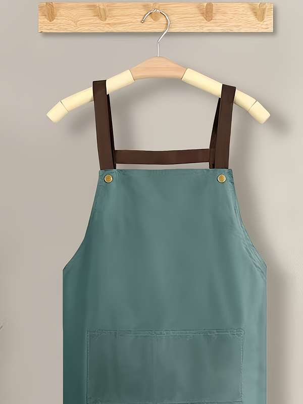 1pc Vintage Style Unisex Waterproof Oil-Proof Kitchen Apron with Wipe Pocket Solid Color PVC