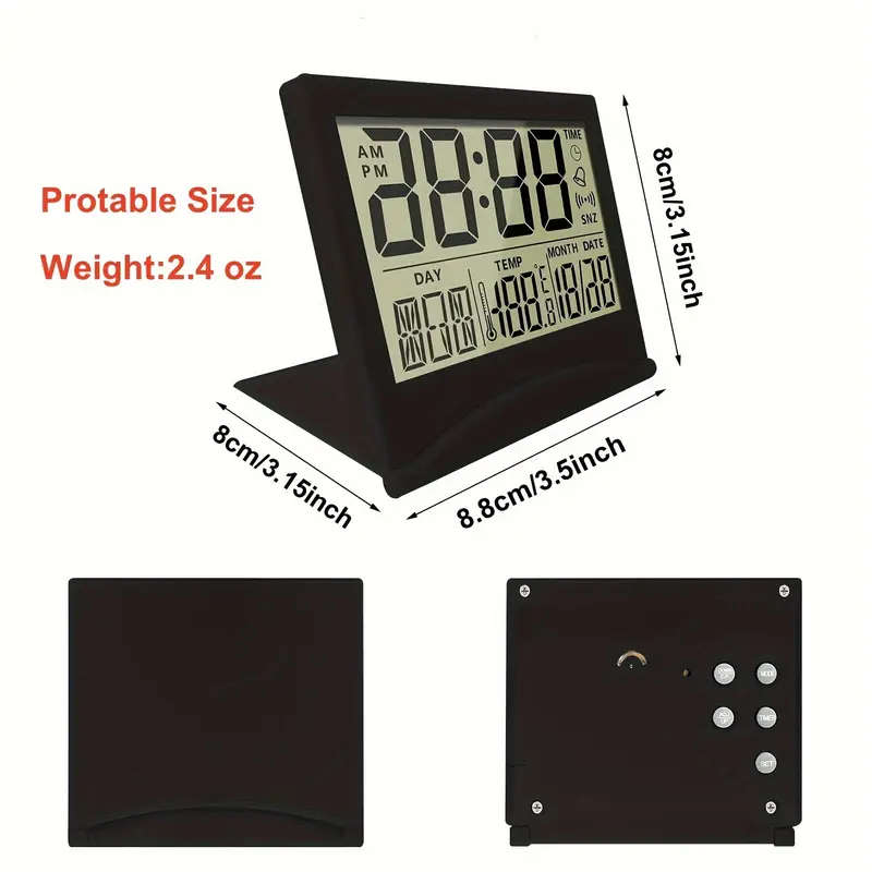 1pc Digital Travel Alarm Clock Foldable Calendar Temperature Timer LCD Clock With Snooze Mode Large