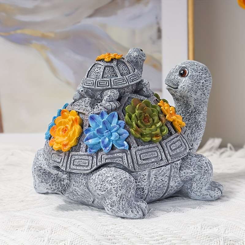 1pc Resin Mother and Youngsters Turtle Ashtray Oval Animal-Themed Ash Storage Box for Home and Gar