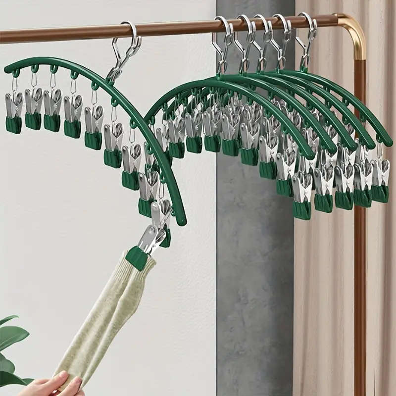 1pc Premium Pink Stainless Steel Pants Hanger with 10 Clips - Space-Saving Rust-Resistant