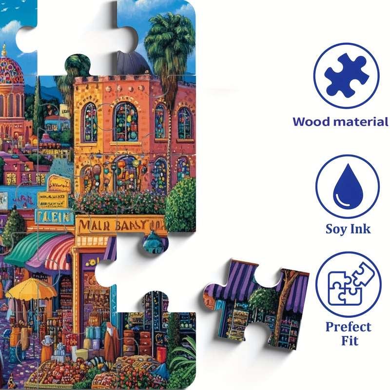 1000pcs Mysterious Bazaar in Marrakech Jigsaw Puzzle for Adults Vibrant Moroccan Ma
