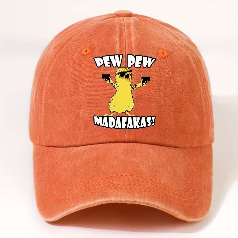 1pc EOXF Adjustable Washed Baseball Cap Breathable Casual Hat with PEW PEW MADAFAKAS Print Fash