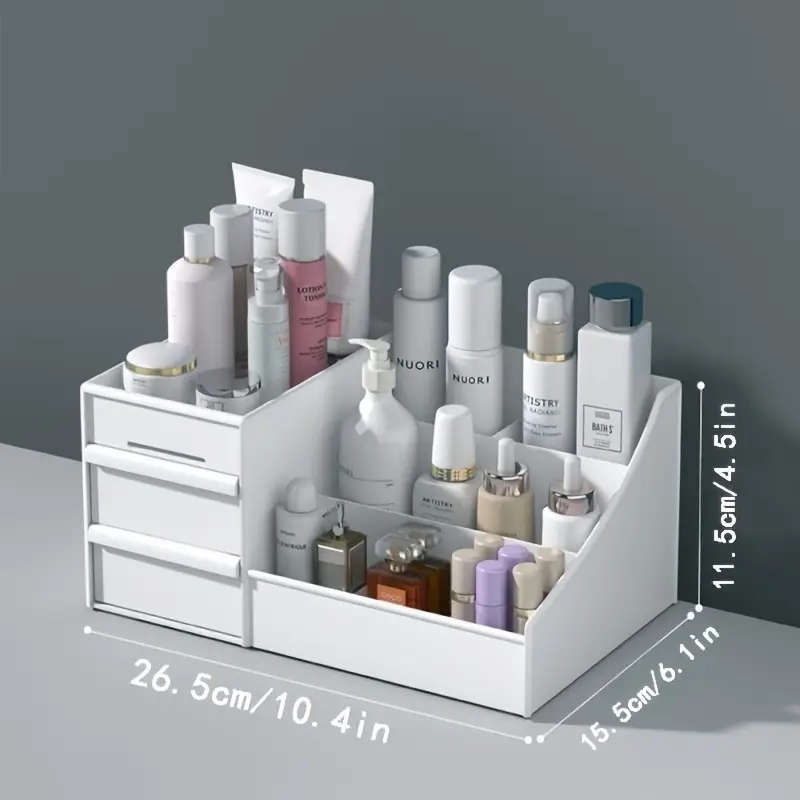 1pc Plastic Cosmetic Organizer with Drawers Lightweight Countertop Makeup Storage Holder for Lipstic