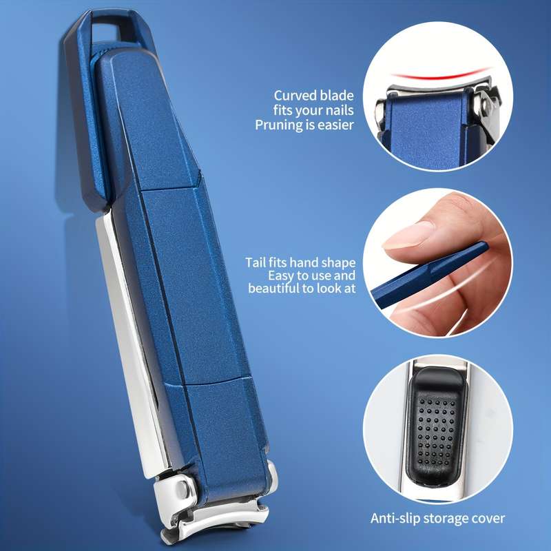 1pc Splash-Proof Nail Clippers with Catcher Sharp Curved Blade  File Wide Jaw Stainless Ste