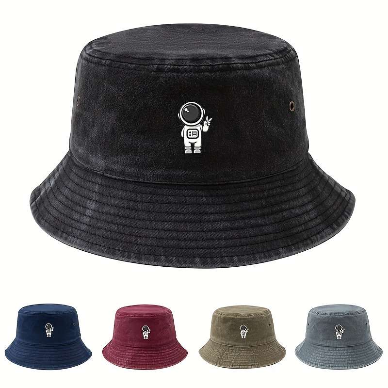 1pc MAKEFGE Men's Fashionable Astronaut Cartoon Bucket Hat Soft Top Sun Protection Casual Outdo