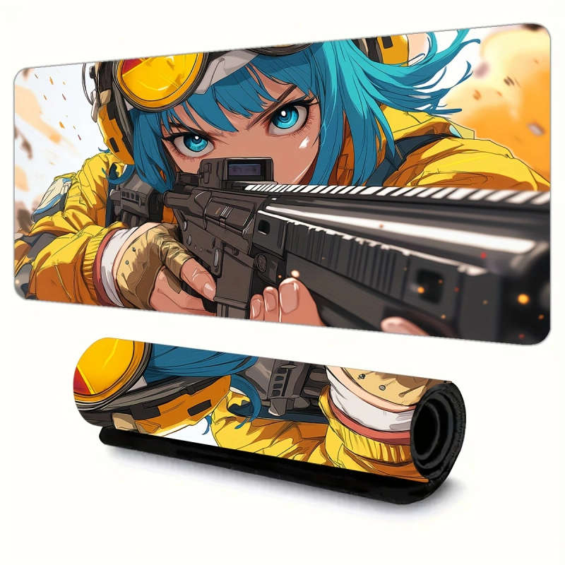 1pc 30x80cm Yellow-Clothed Blue-Haired Shooting Girl Mouse Pad Durable Work Gaming