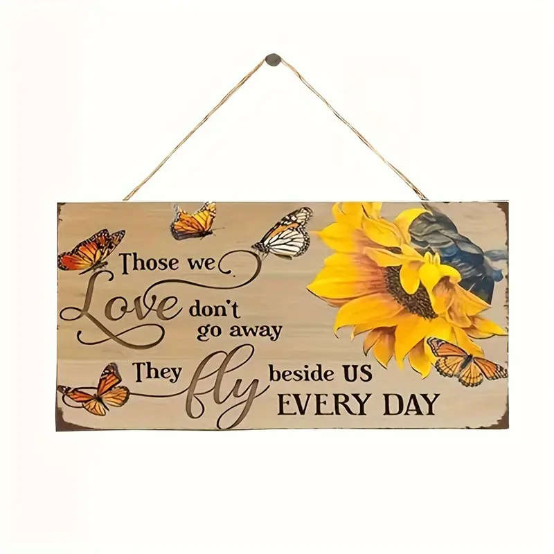 1pc Vintage Wooden Sunflower Butterflies Wall Hanging Sign Inspirational Quote Plaque for Porch Home