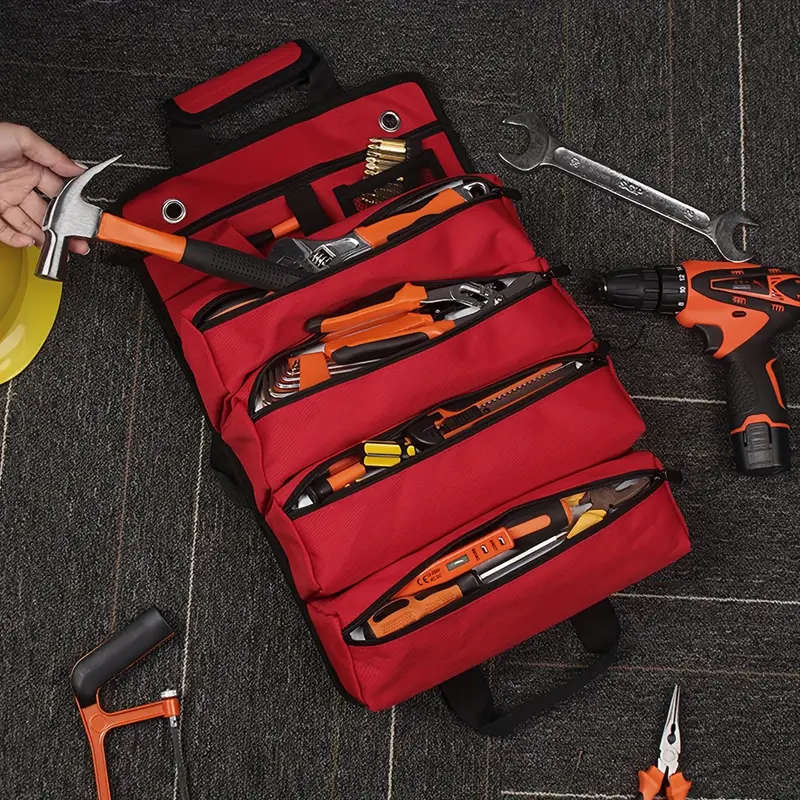 Portable Heavy Duty Tool Organizer Roll Up Bag with Detachable Pouch Suitable for Men and Women