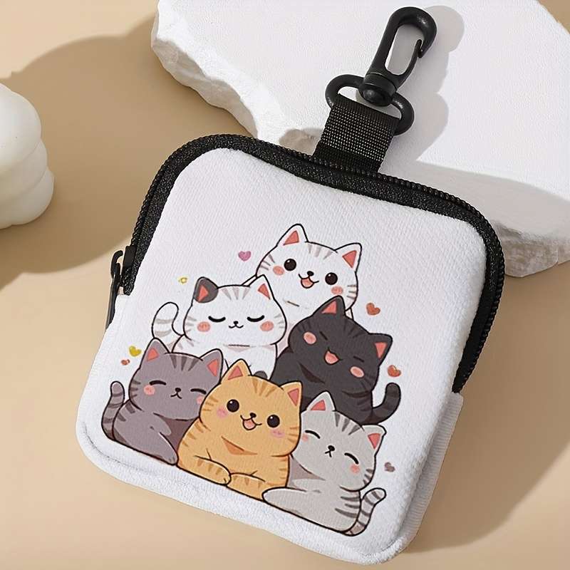 1pc Group of Cute Cat Pattern Printed Wallets Small Item Organizing And Storage Bag