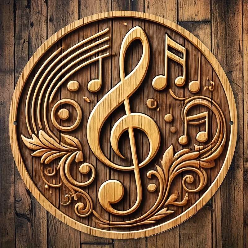 1pc Vintage Music Note Wooden Wall Art 20.32x20.32 cm Carved Musical Symbols Decorative Plaque fo