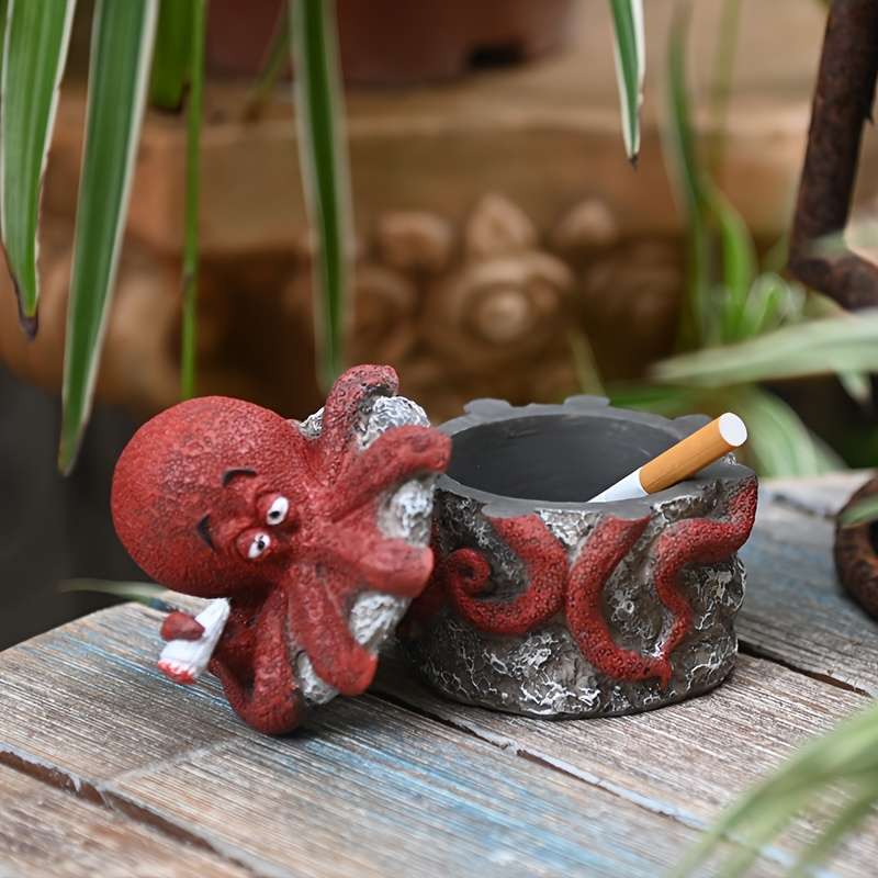 1pc Whimsical Octopus Statue with Lid Windproof Resin Ashtray for Indoor Outdoor Decor Perfect f