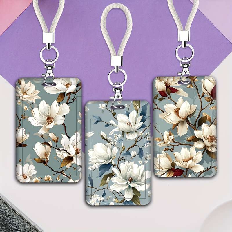 1pc A Card Holder for Doctors And Nurses Featuring a White Magnolia Flower Design Suitable for Bus