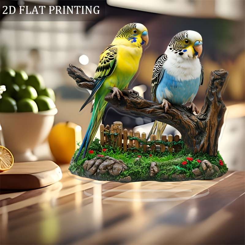 1pc 2D Flat  Acrylic Parrot Statue with Stand Bohemian-Style Desktop Decor Vibrant Yellow Blue
