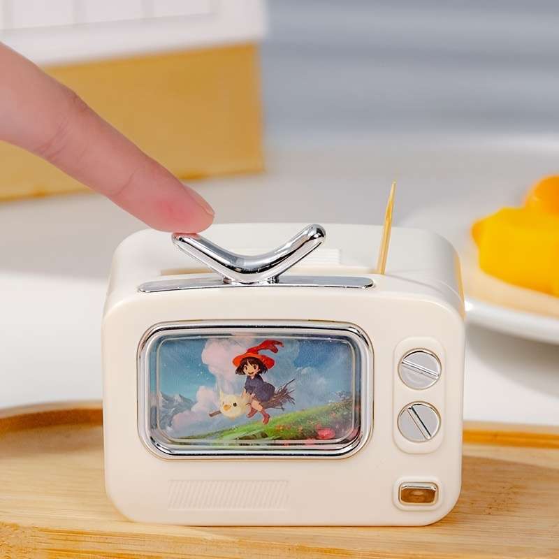 1-Pack Retro TV Design Automatic Pop-Up Toothpick Dispenser Push-Type Portable Plastic Holder