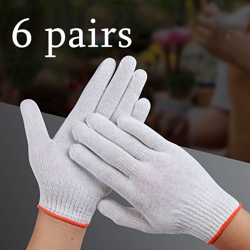 6 Pairs White Multi Purpose Work Gloves