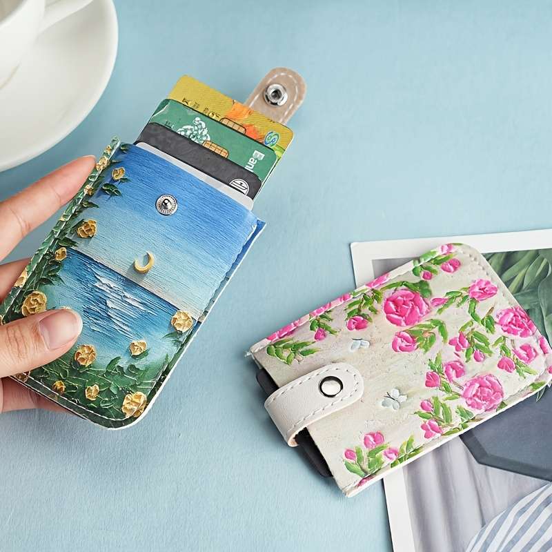 1pc Fashion Style Pull Out Card Bag Multi Card Slot Portable Small with Snap Closure and Polyes