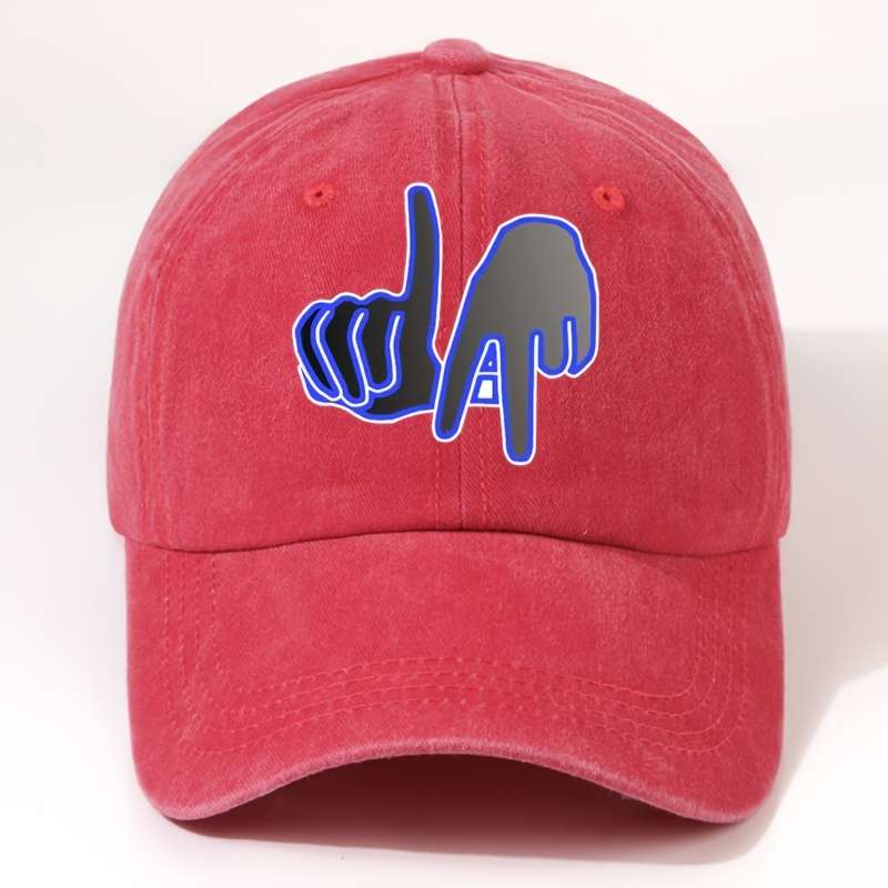 1pc EOXF Men'S Washed Cotton Baseball Cap Adjustable Breathable Casual Hat with LA Print Lightwei