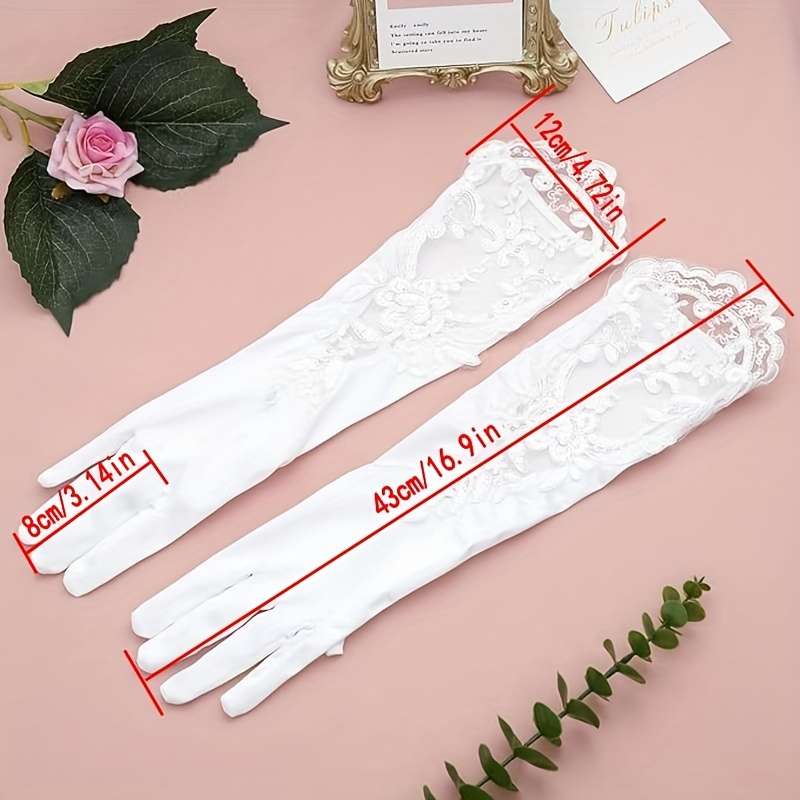 1 Pair White Lace Wedding Gloves