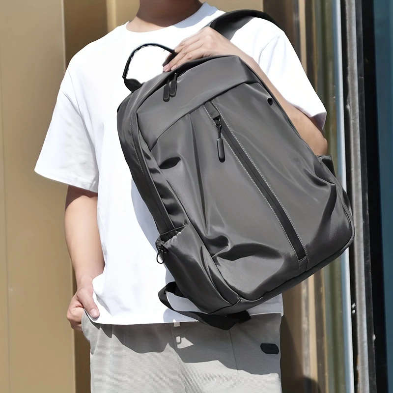 1pc Men'S Large Capacity Laptop Backpack Black Nylon with Multiple Compartments Pockets Ideal