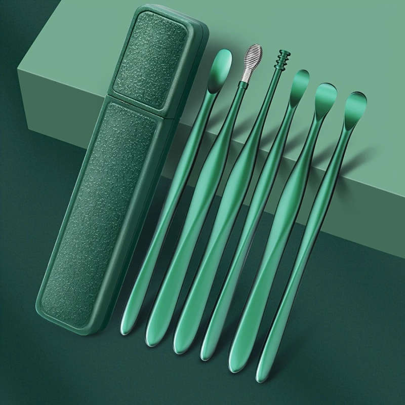 6pcs Portable Ear Cleaning Kit with Durable Spoon Set Storage Case Safe Battery-Free Ear Wax Removal