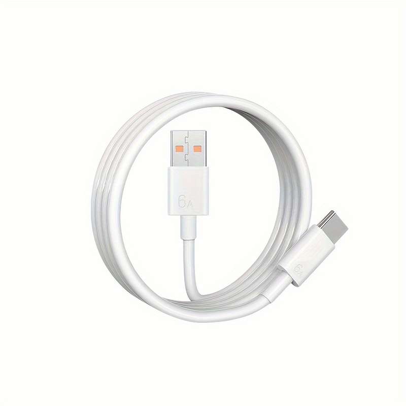 1pc Type-C Data Cable 100cm Round PVC USB Charging Matte Finish 6A Fast Charging 36V >80