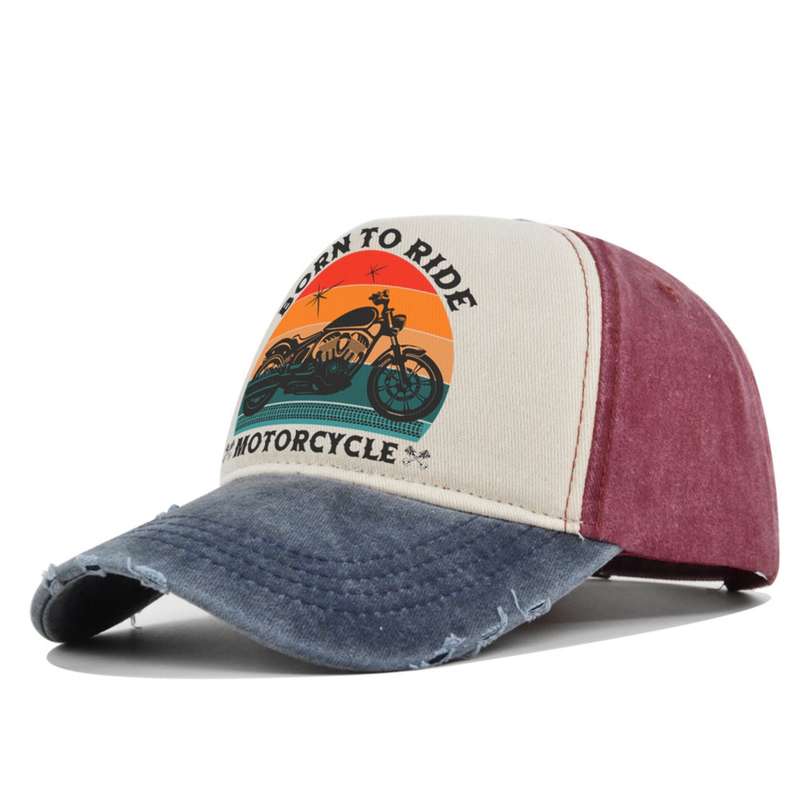 1pc Vintage Motorcycle Print Baseball Cap Distressed Trucker Hat for Men BORN to RIDE MOTORCYCL