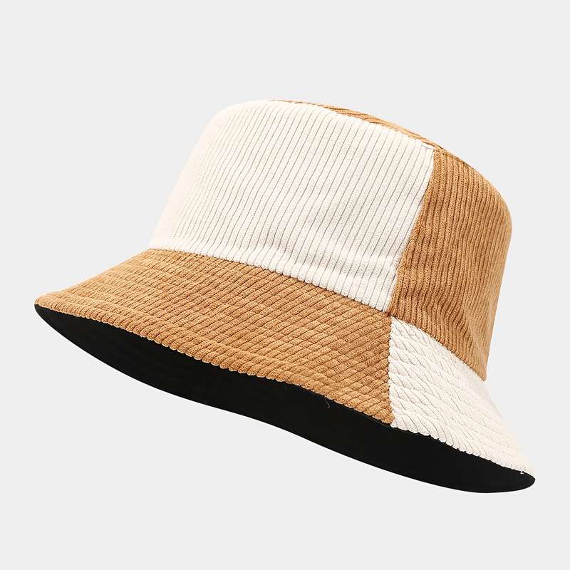 1pc Vintage Corduroy Bucket Hat Reversible Fashionable Two-Tone Design for Casual Attire