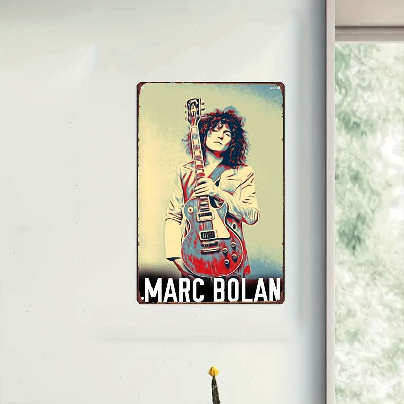 1pc Vintage Marc Bolan Metal Wall Art Sign 20.32cm x 30.48cm Durable Iron Decor with Electric Gui