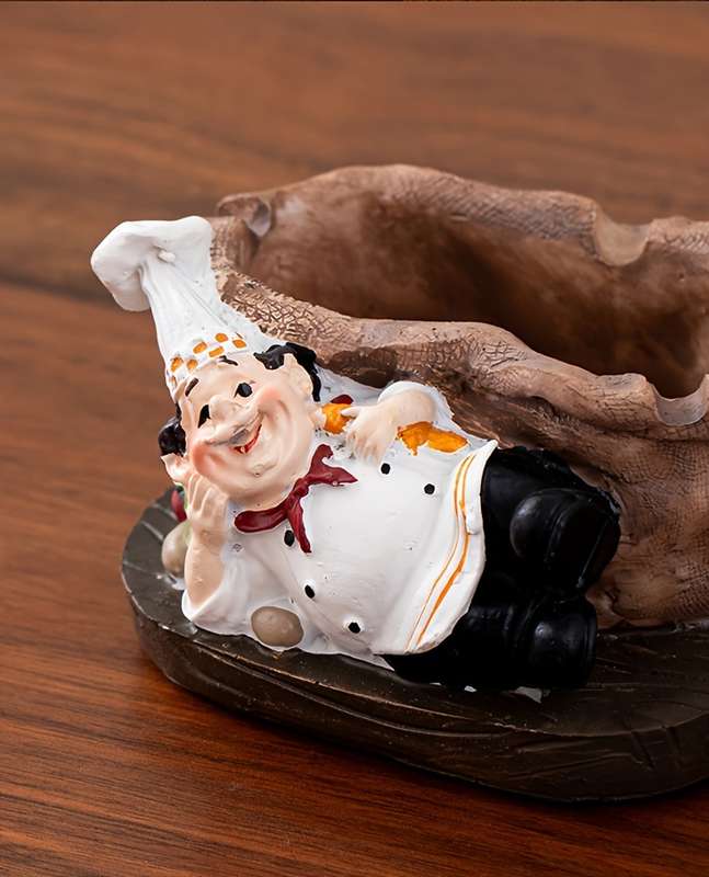 1pc Vintage Chef Ashtray Resin Food-Themed Oval Shape No Power Needed Home Kitchen Deco