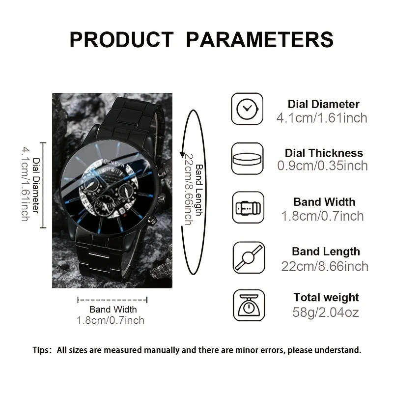 2pcs set Fashionable Men'S Watch Set Shockproof Quartz Wristwatch and Alloy Bracelet Round Case Non-
