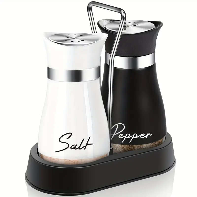 1Set Of Salt And Pepper Shakers With A Stand 1 Stand  2 Bottles Salt Shaker Stainless Steel Set Leat