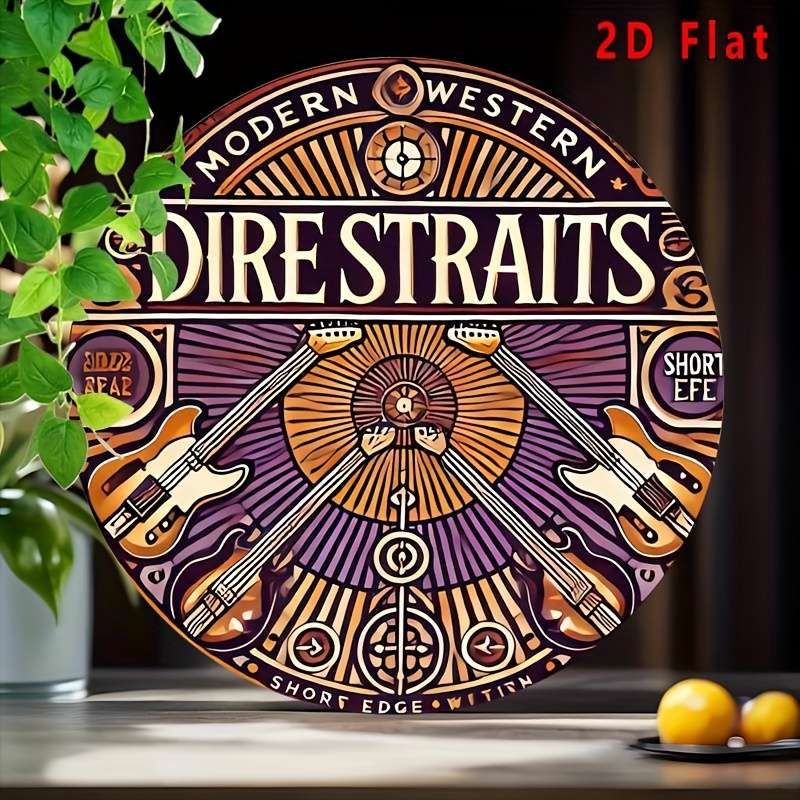 1pc  Vintage Dire Straits Art Tin Sign Retro Aluminum Wall Decor with Electric Guitar Design