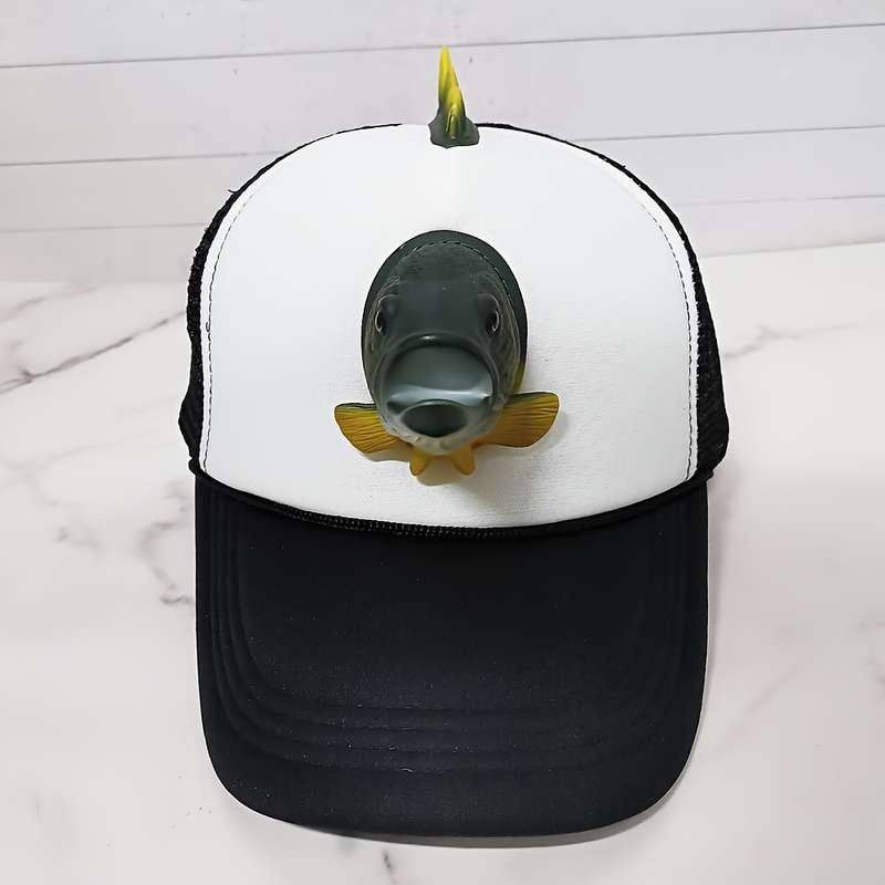 1pc Funky 3D Trout Fish Decor Baseball Cap Lightweight Polyester Sun Hat with Mesh Back PVC Coat