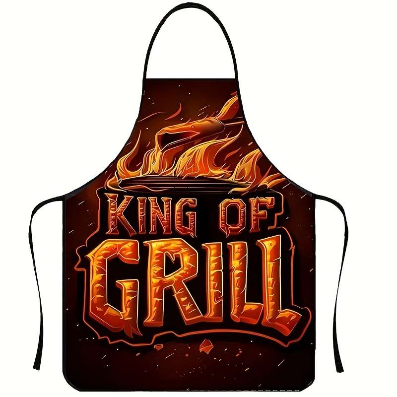 1pc Durable Polyester BBQ Apron Woven Grilling and Outdoor Cooking Apron with Beer and Pizza