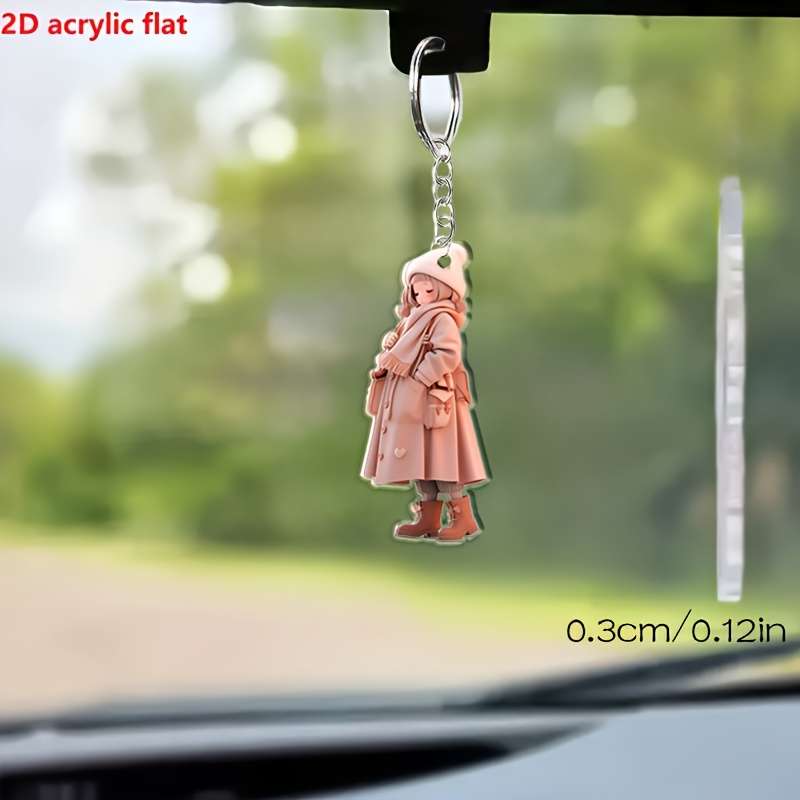 1pc 2D Flat Acrylic Trendy Winter Cartoon Female Keychain Pendant