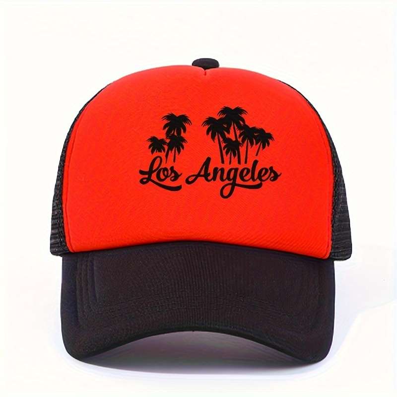 1pc Color Block Palm Trees Los Angeles Print Baseball Cap Y2K Trendy California LA Mesh Trucker Ha