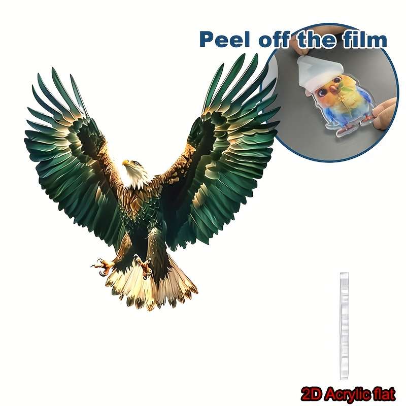 1pc 2D Flat   Acrylic Flat Eagle Car Dangling Ornament Realistic 3D Design with Green and Gold
