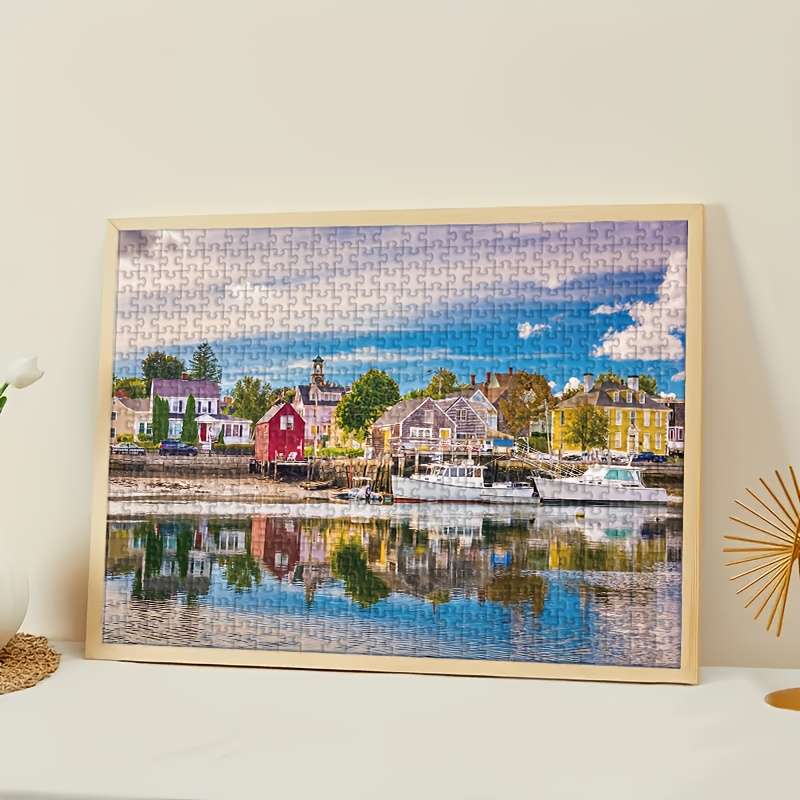 1000pcs Mini Jigsaw Puzzle Charming Seaside Fishing Village Scene 38.0x26.01 cm D