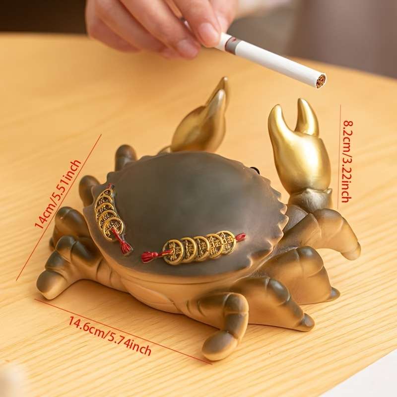 1pc Elegant Golden Crab Ashtray with Lid Durable Resin Modern Design for Home Office Decor Pe